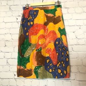 Carlisle Vintage 1980 Sequin Geometric Pop Art Silk Pencil Skirt VTG